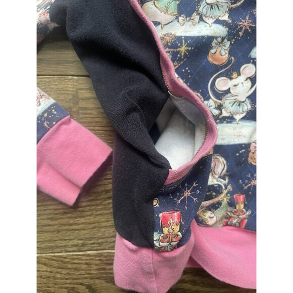 Hooded Sweatshirt Girls XS Handmade Nutcracker Mouse Print Pink Trim Pullover - Picture 3 of 8